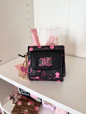 Juicy Couture “Cherry On Top” Black Wallet with Pink Cherry Print and Charm